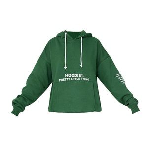 PRETTYLITTLETHING Forest Green Oversized Graphic Print Pocket Front Hoodie S NEW